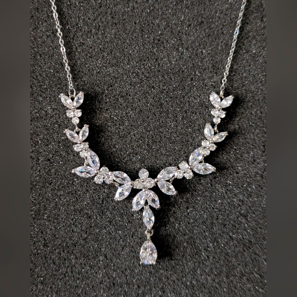 Bridal Wedding Special Occasion Clear gems Necklace Adjustable Stainless Steel